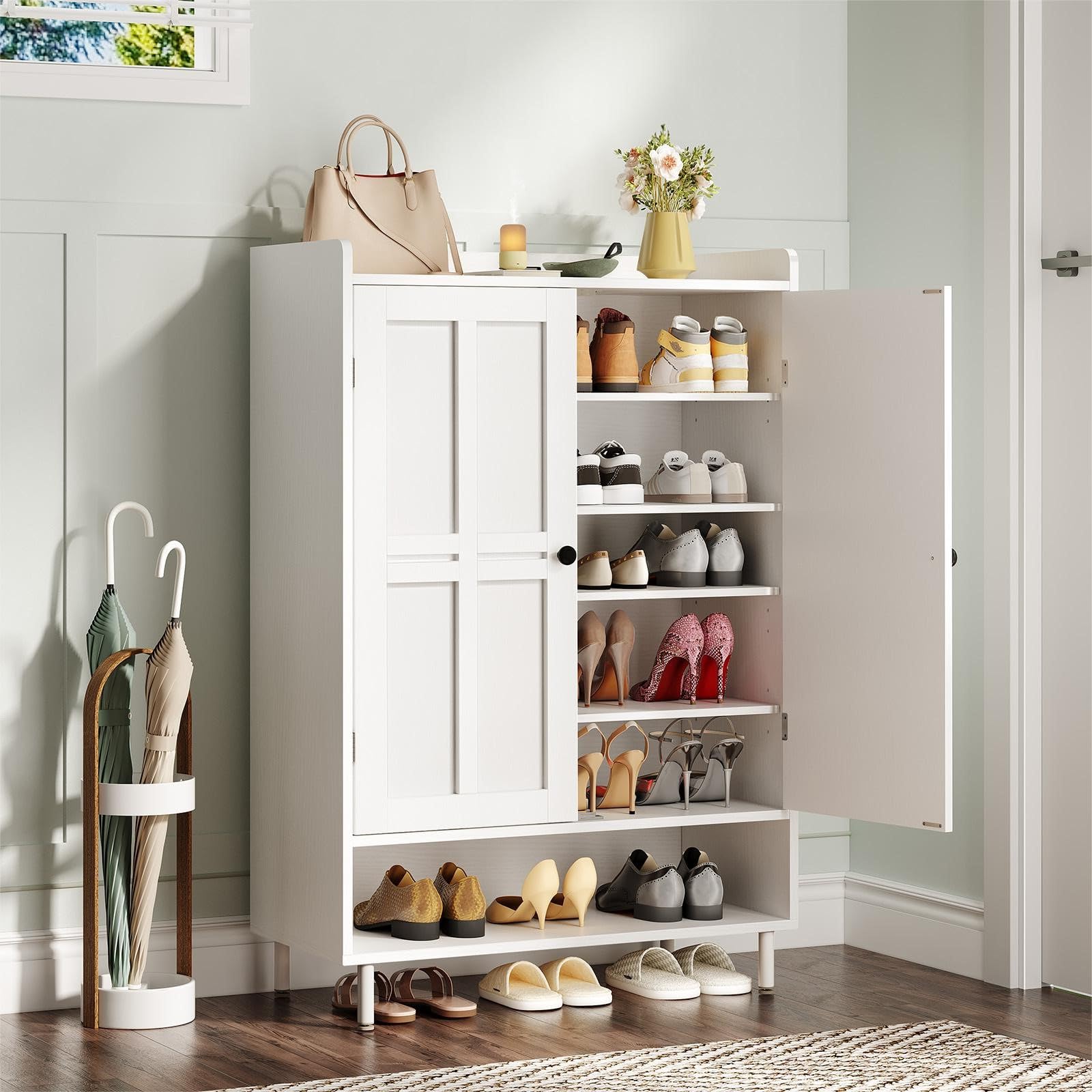 Cabinet Hinge Overlay - ตู้เก็บรองเท้า 6 ชั้น, ชั้นวางรองเท้าสูง 45 นิ้ว