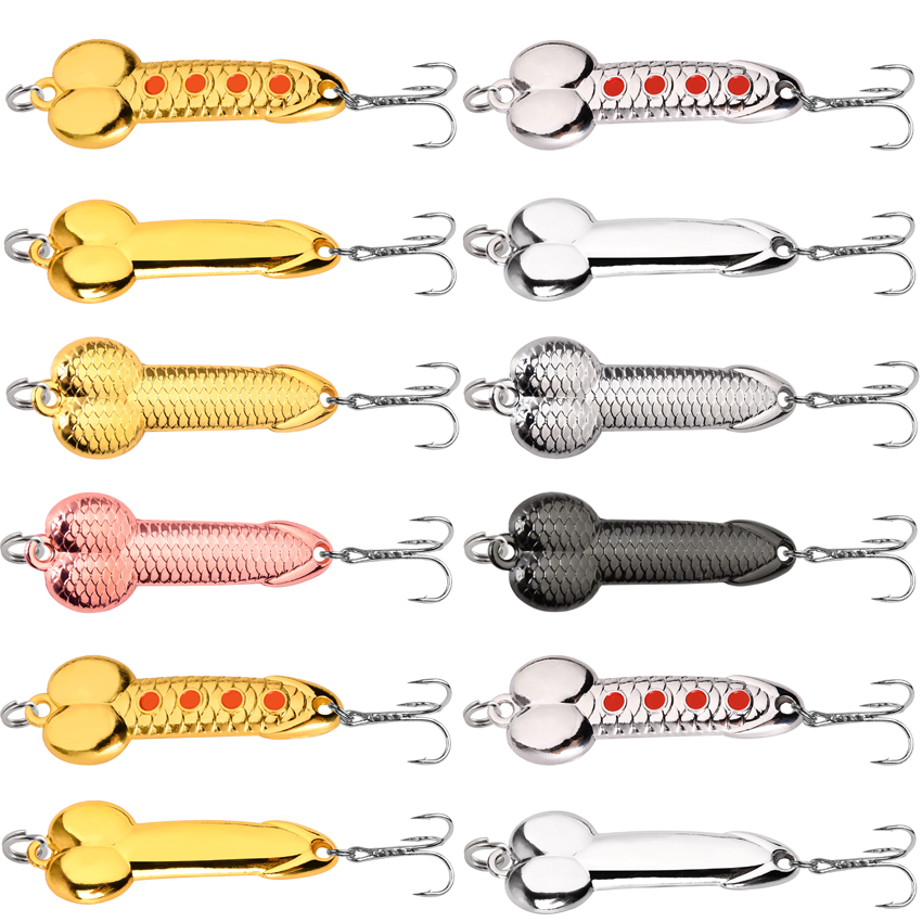 Furniture Hardware Jig - 12 ชิ้นช้อนเหยื่อตกปลาชุดโลหะ Dick อวัยวะเพศชายรูปร่างเหยื่อ Crankbait Hook